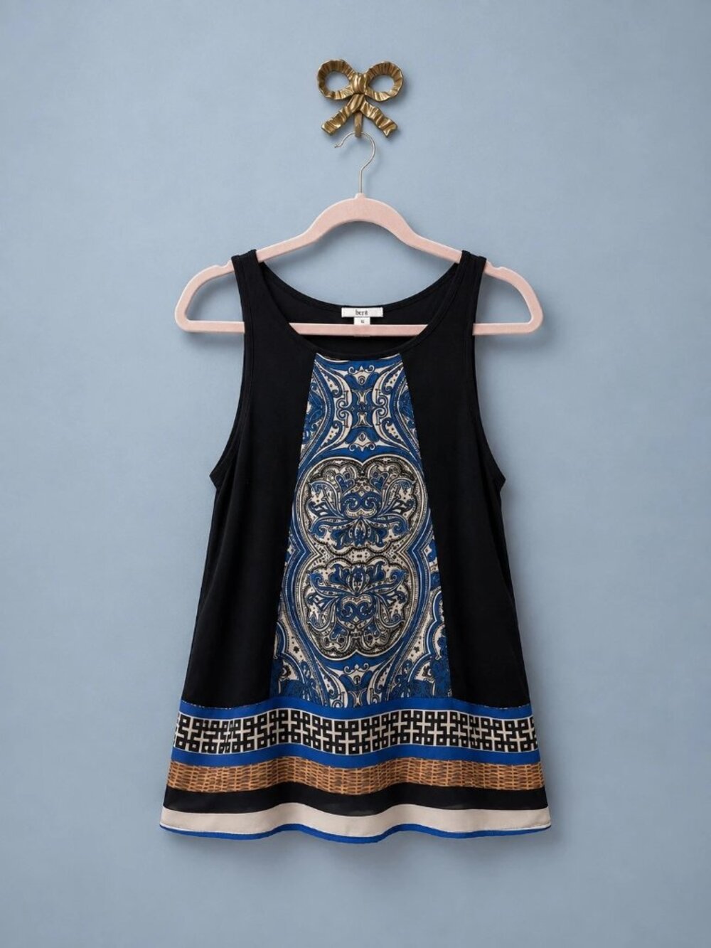Bar III Black Blue Paisley Scarf Print Swing Tank Top S